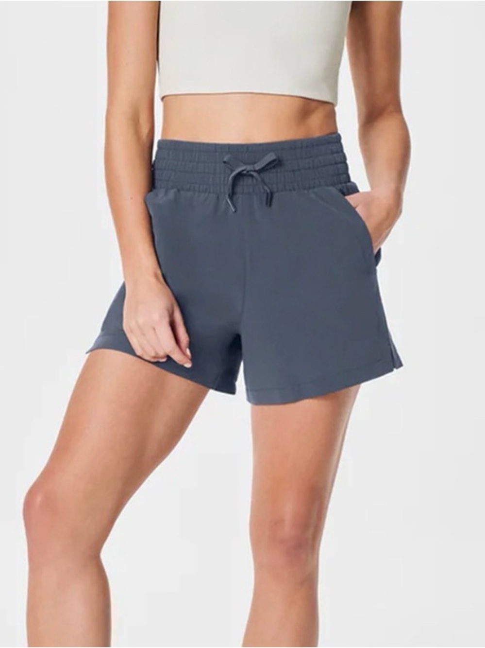 Spanx Women's Athletic Drawstring Shorts in Slate Blue/Gray